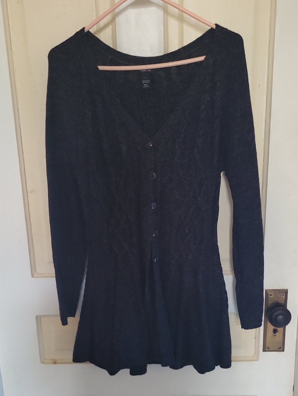 Style & Co. Black Long Sleeve Button Front Cardigan